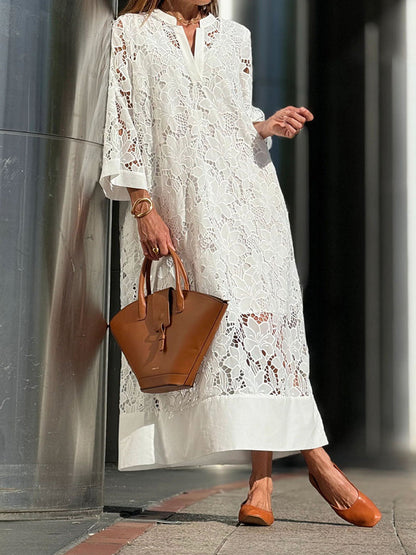 Mirella™ - Lace embroidery Loose Maxi Dress