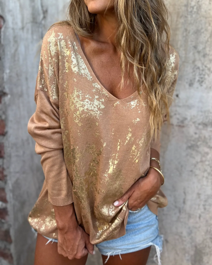 Neya™ Metallic V-Neck Top