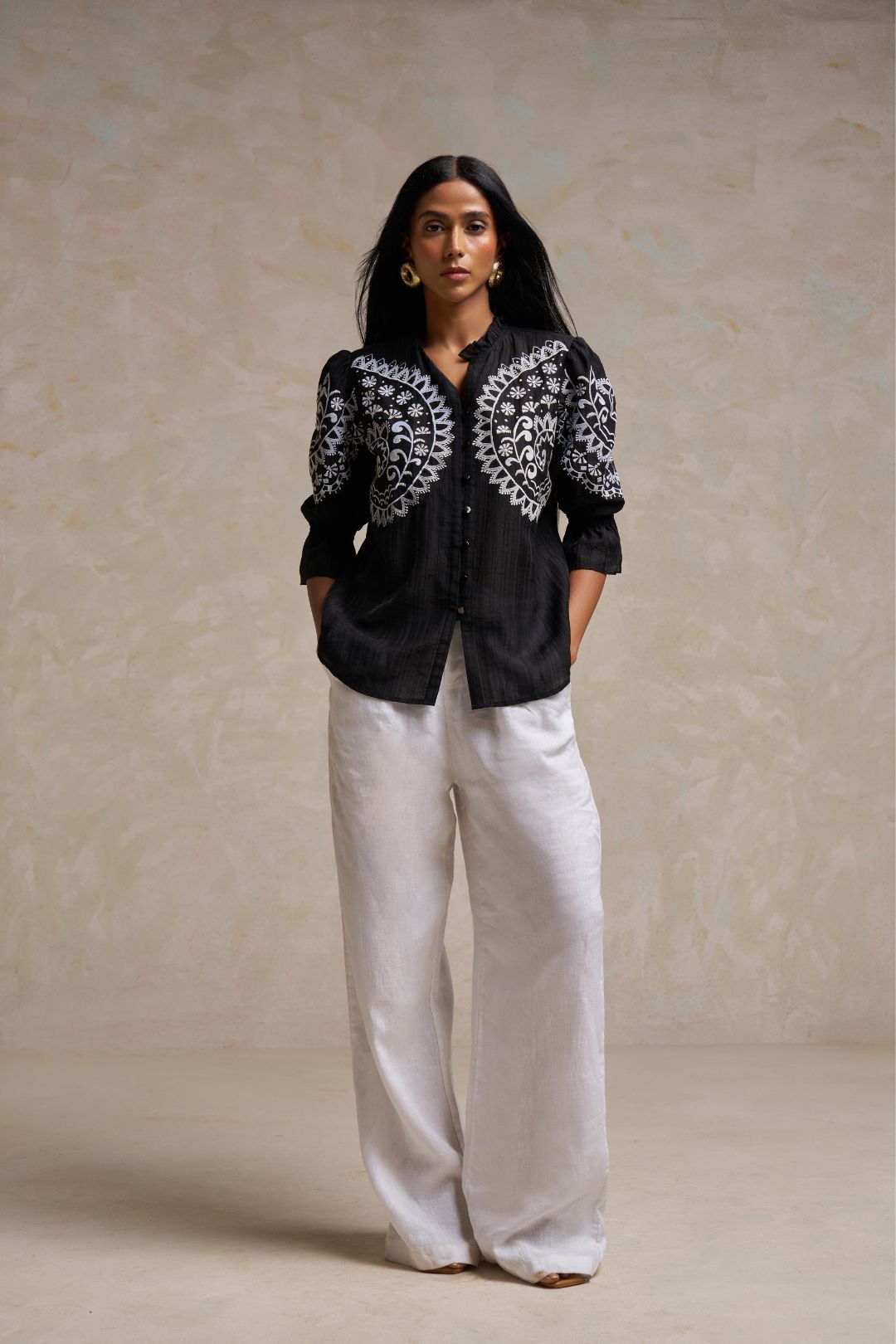 Sandy™ - Embroidery Black Shirt