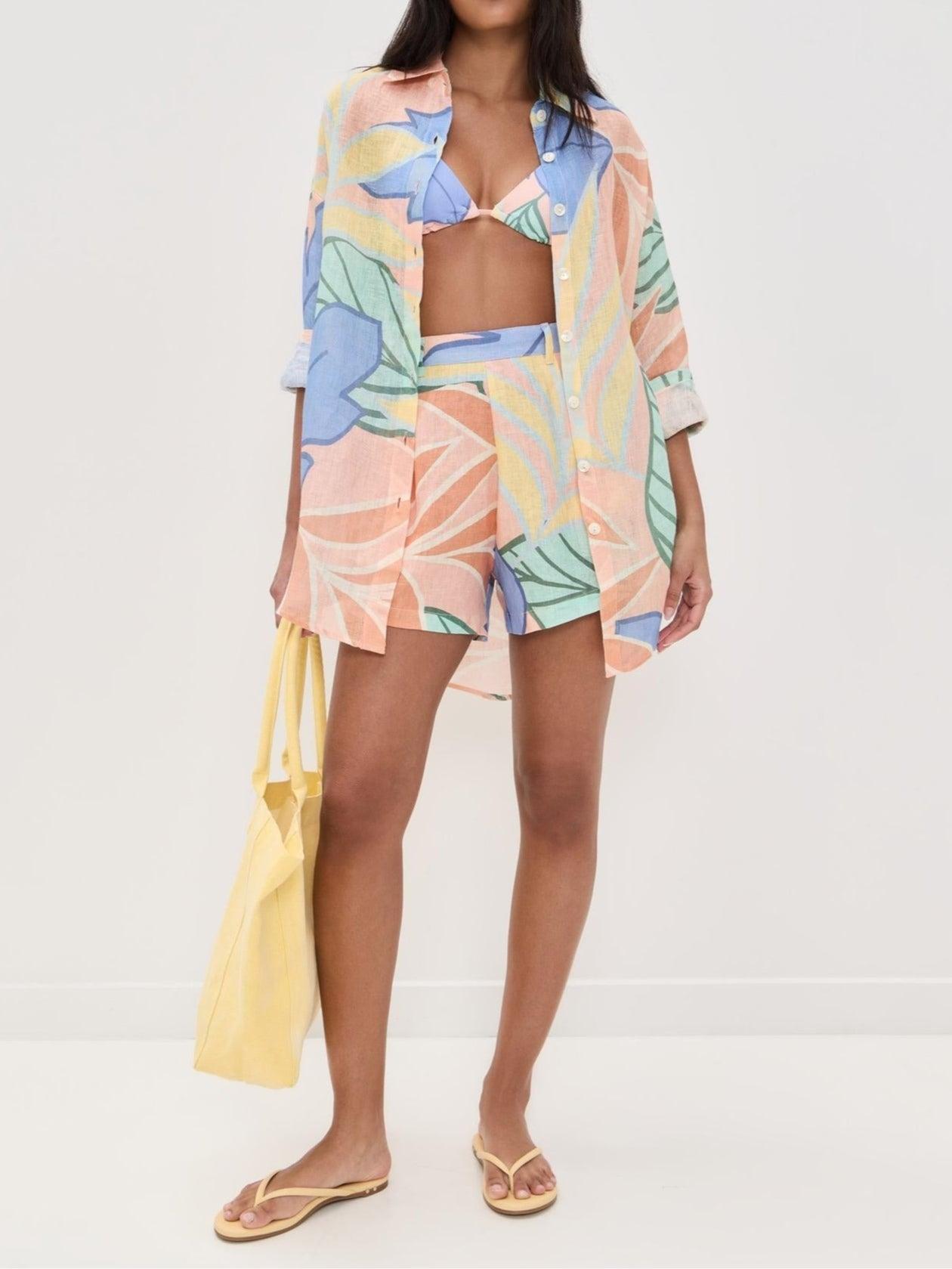 Yara™ - Tropical Leaf Printed Short Set