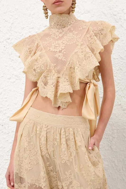 Salenia™  High-Neck Ruffle Cropped Top