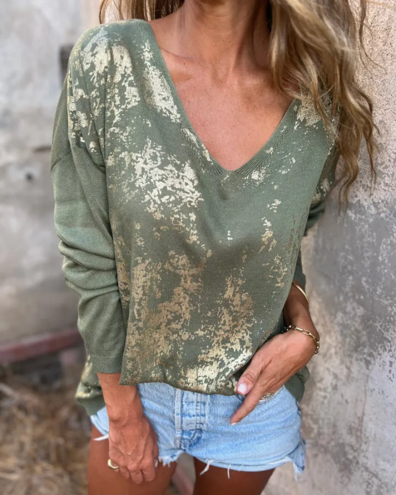 Neya™ Metallic V-Neck Top