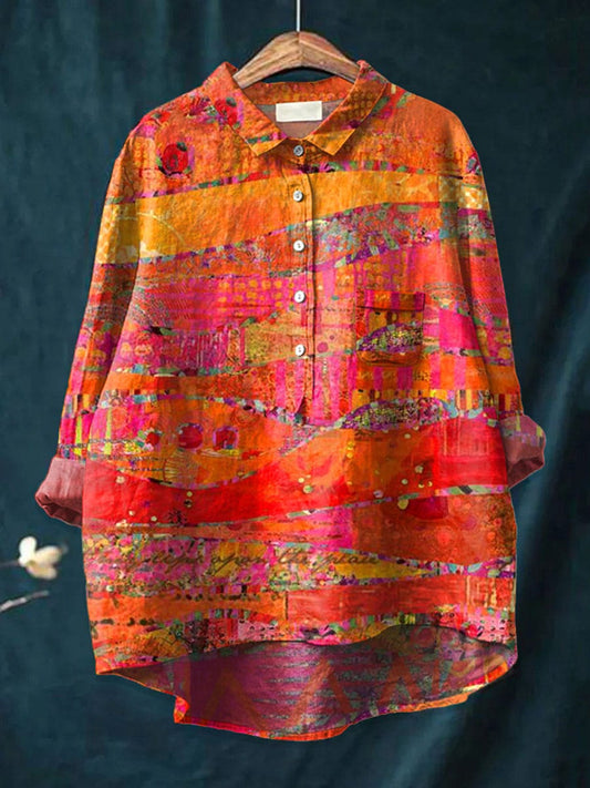 Catherine™ Artistic Patchwork Linen Blouse