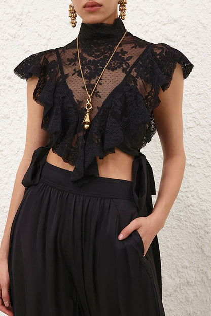 Salenia™  High-Neck Ruffle Cropped Top