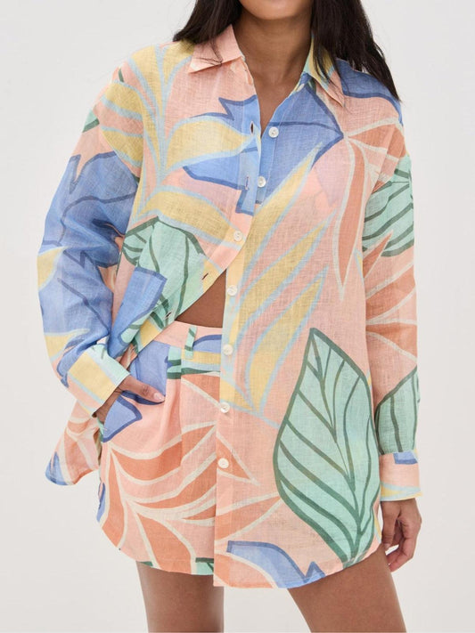 Yara™ - Tropical Leaf Printed Short Set