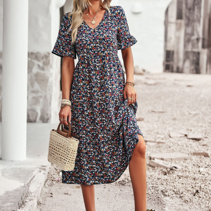 Leona™ - Floral V-Neck Dress