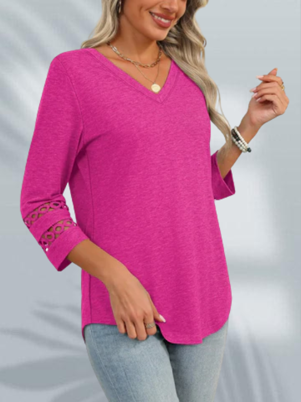 Erelia™ -V-neck Lace Sleeve Top
