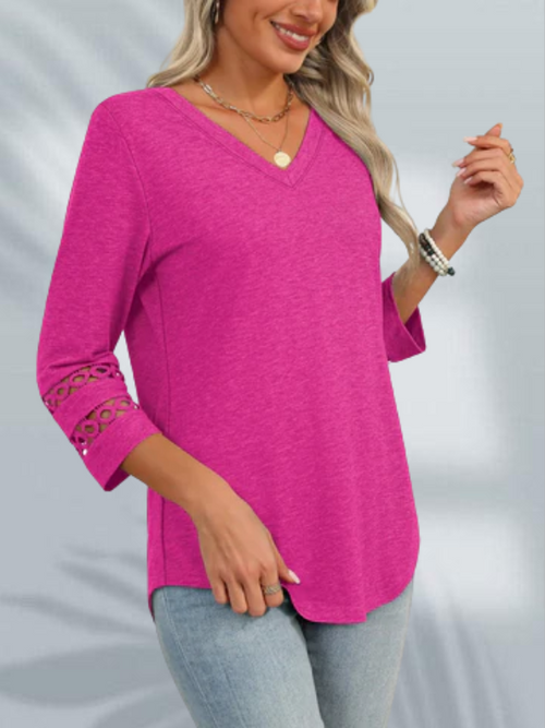 Erelia™ -V-neck Lace Sleeve Top