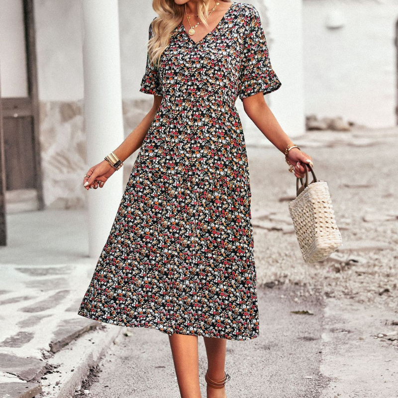 Leona™ - Floral V-Neck Dress