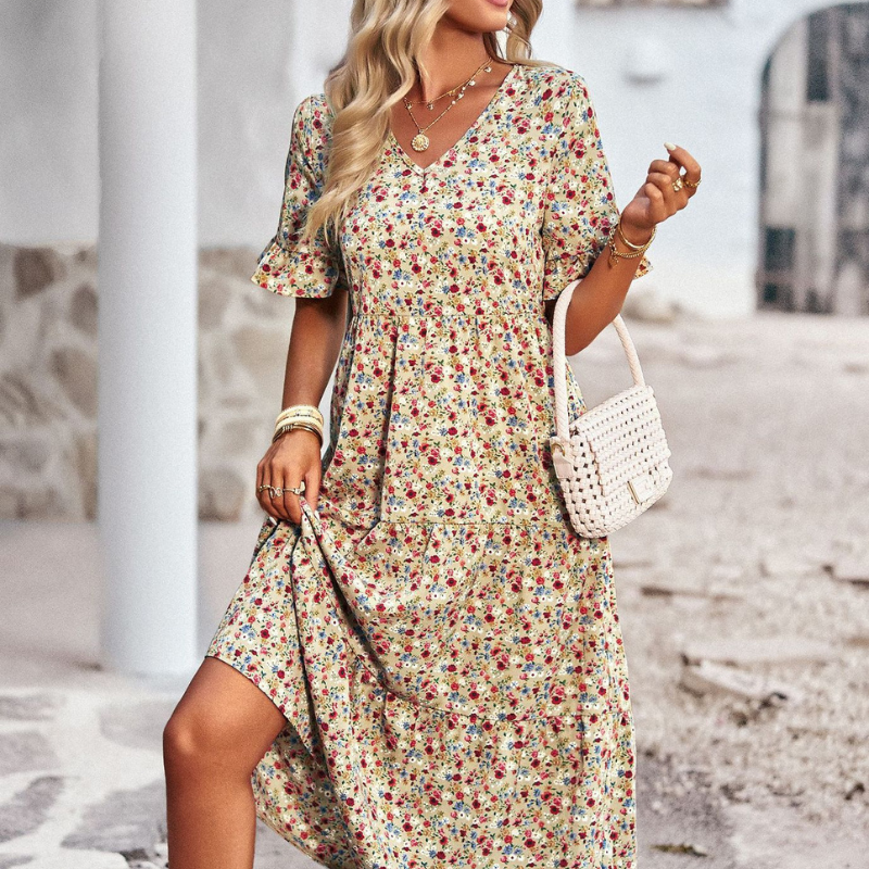 Leona™ - Floral V-Neck Dress