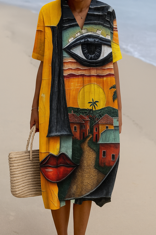 Cleo™ Visionary Art V-Neck Dress