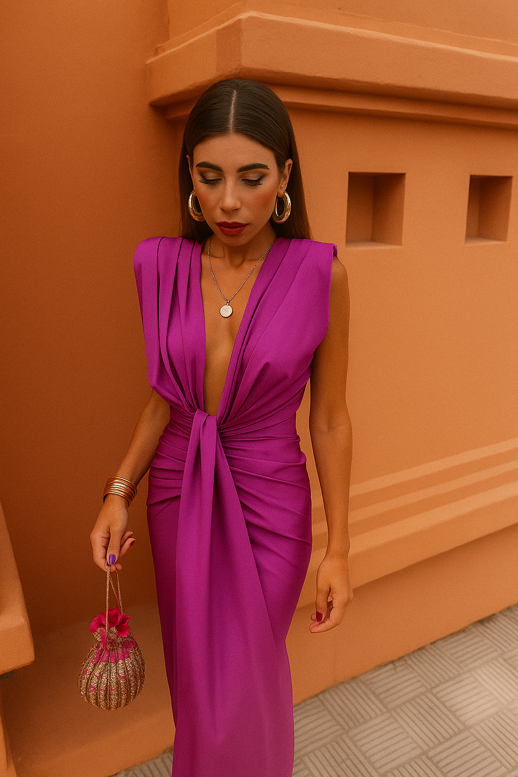 Isla™ - Sleeveless Plunge Midi Dress