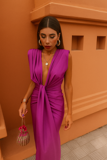 Isla™ - Sleeveless Plunge Midi Dress