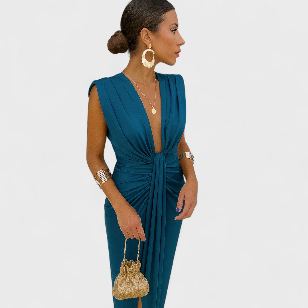 Yvonne™ – Elegant Draped V-Neck Dress