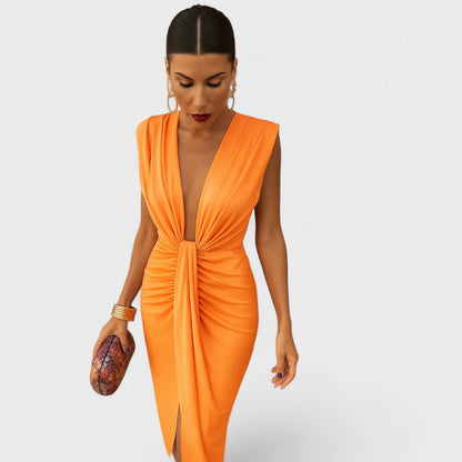 Yvonne™ – Elegant Draped V-Neck Dress