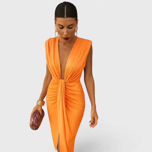 Yvonne™ – Elegant Draped V-Neck Dress