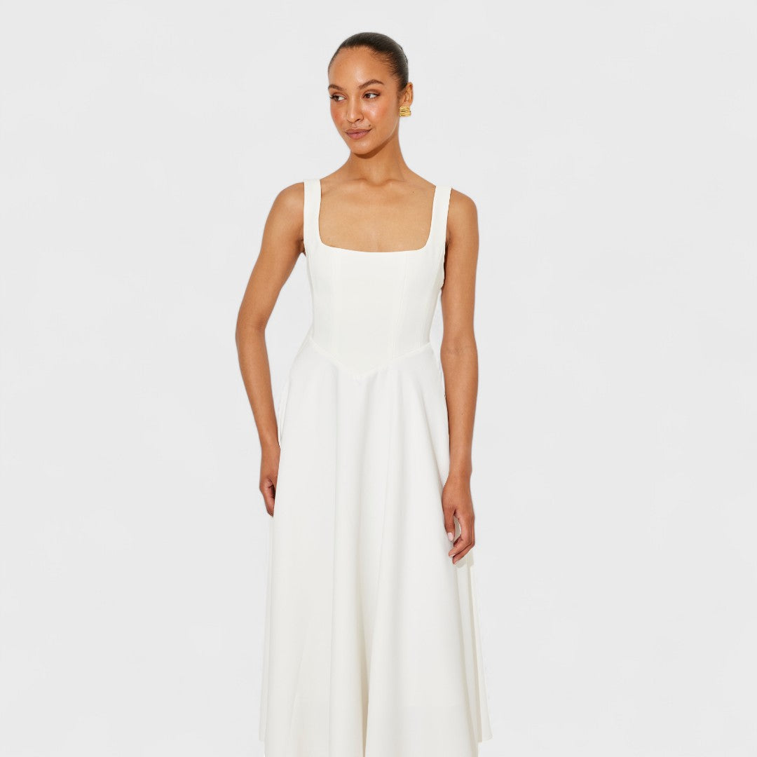 Delyzanne™ – Classic White Midi Dress