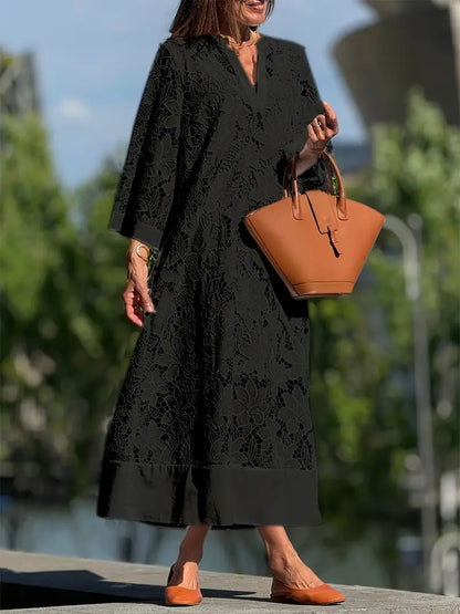 Mirella™ - Lace embroidery Loose Maxi Dress