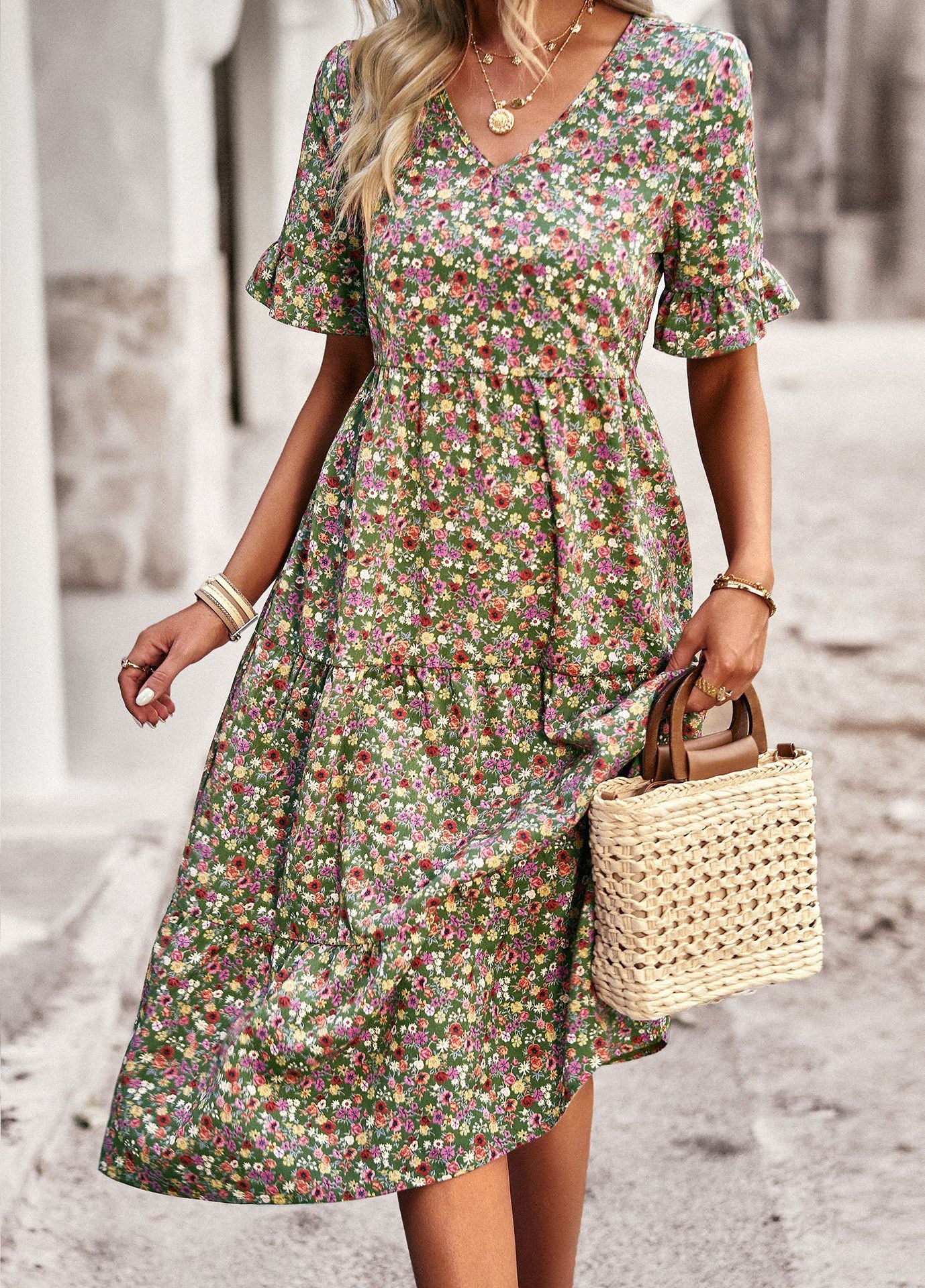 Leona™ - Floral V-Neck Dress