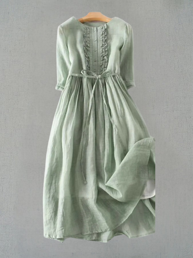 Arya™ - Vintage Linen Midi Dress