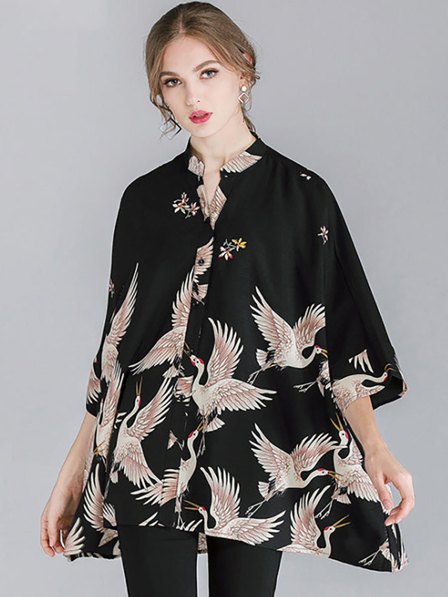 Aveline™ – Loose Bird Print Shirt