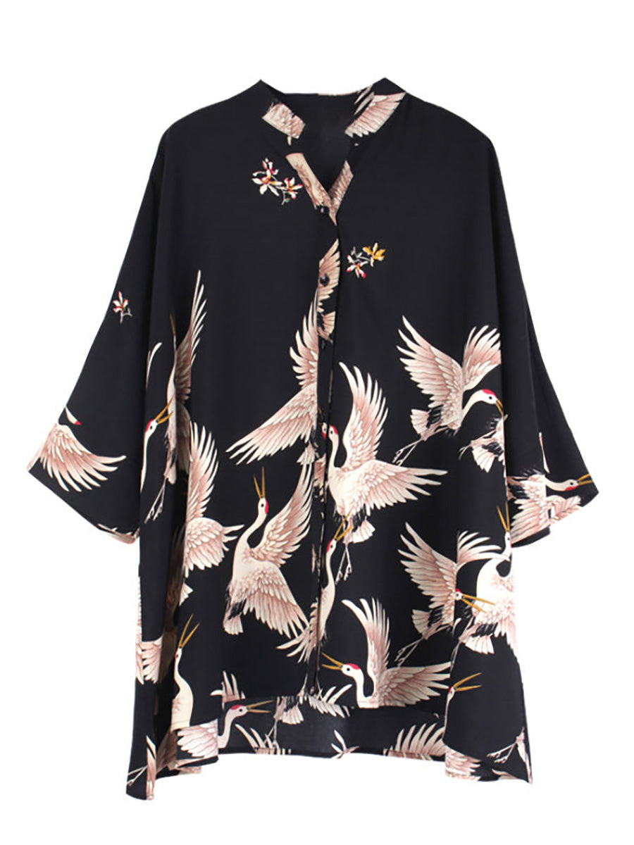 Aveline™ – Loose Bird Print Shirt