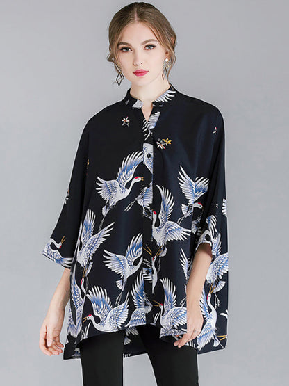 Aveline™ – Loose Bird Print Shirt