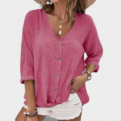 Ally™ Button-Up Linen Blouse