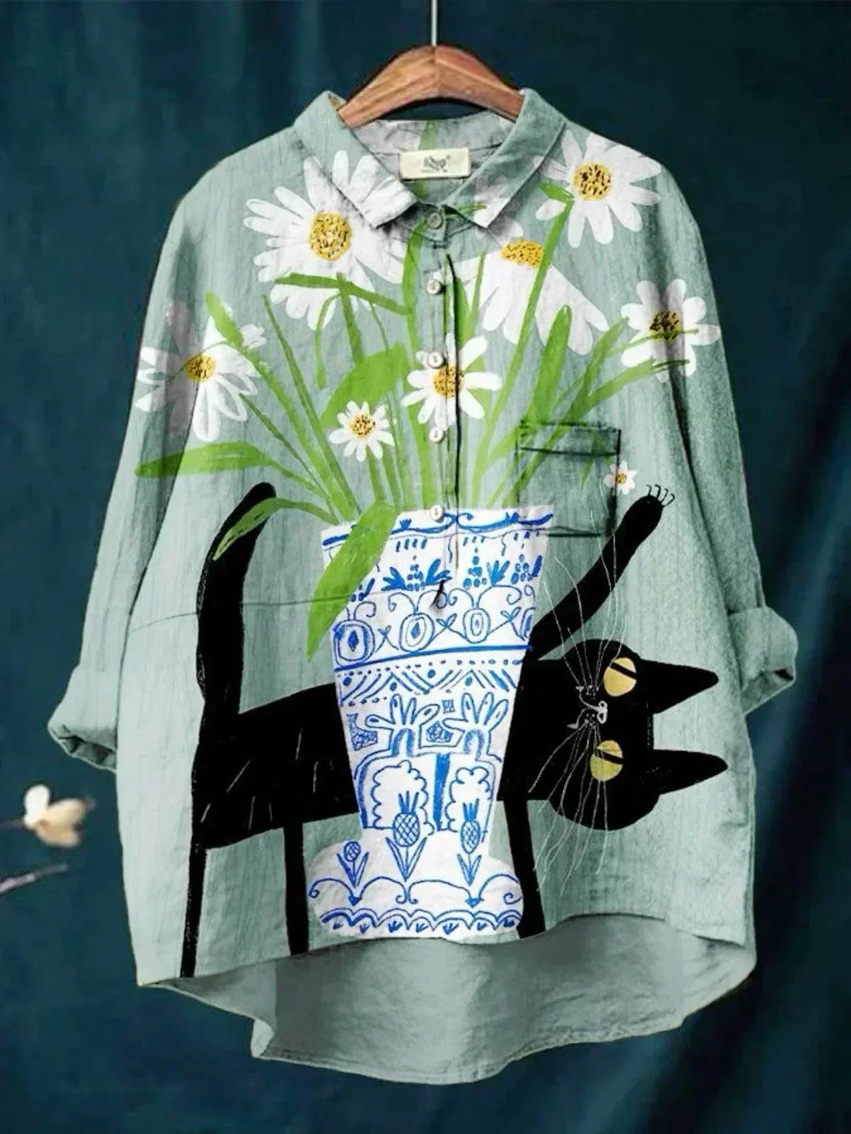 Emarie™ Artistic Cat & Daisy Shirt