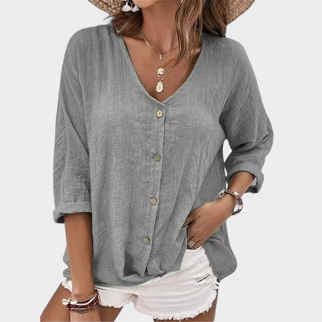 Ally™ Button-Up Linen Blouse