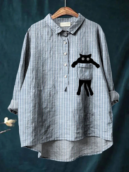 Neri™ Playful Cat Pocket Shirt