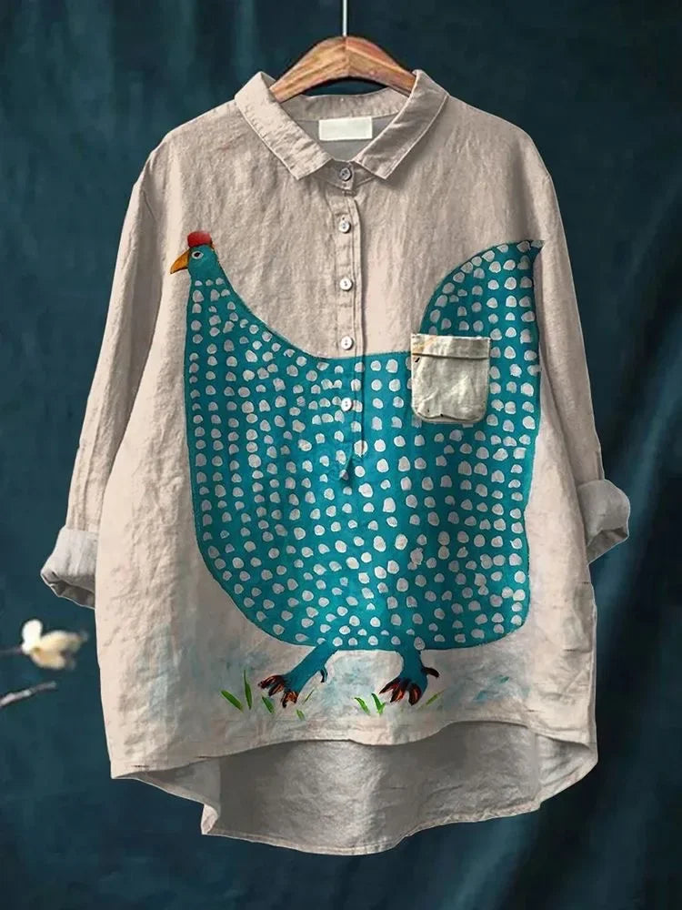 Brooke™ - Playful Chicken Print Shirt