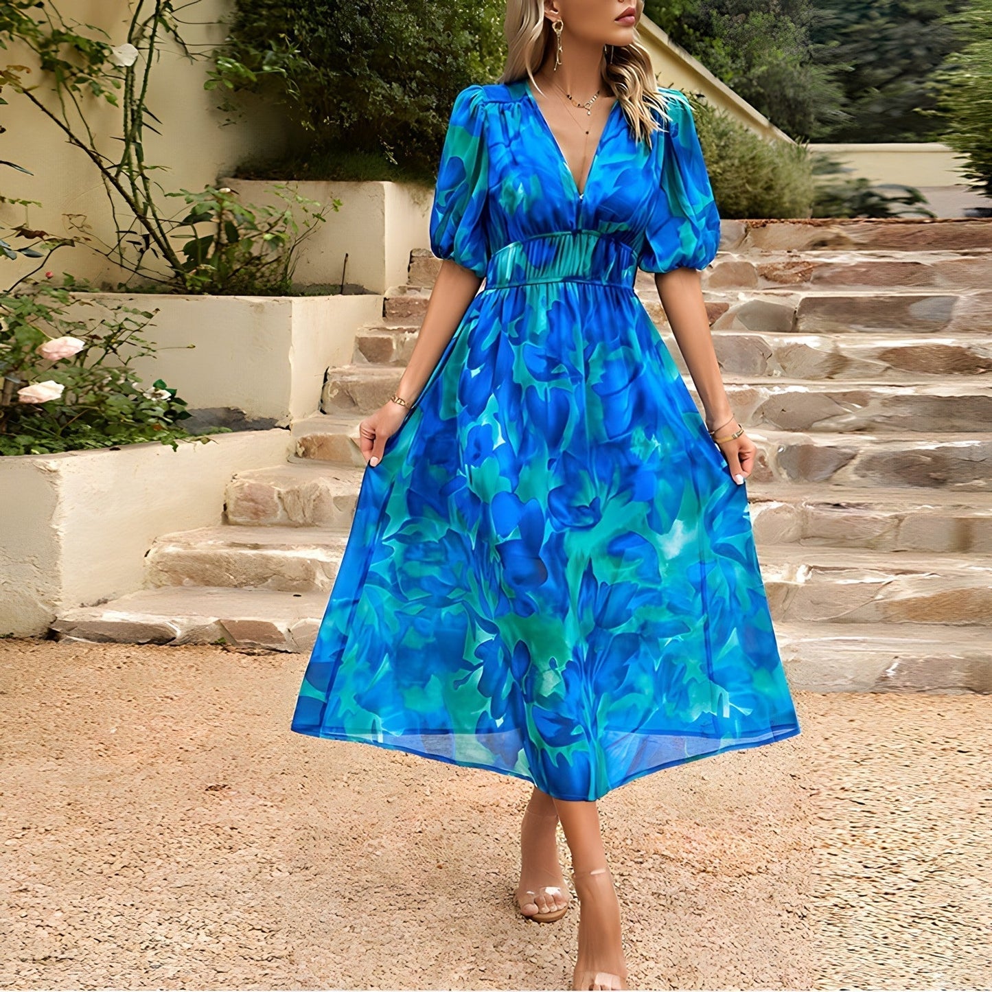 Alyhana™ Elegant Floral Midi Dress