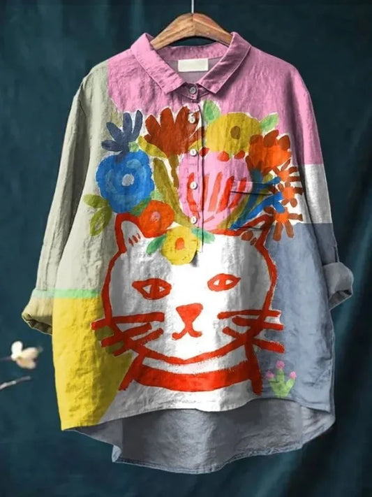 Tamsin™ Colourful Cat Print Shirt