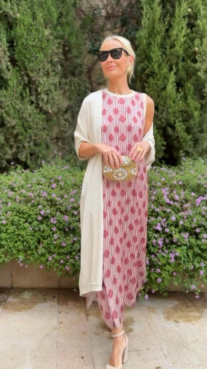 Marelle™ - Pink Flowy Dress with Cardigan