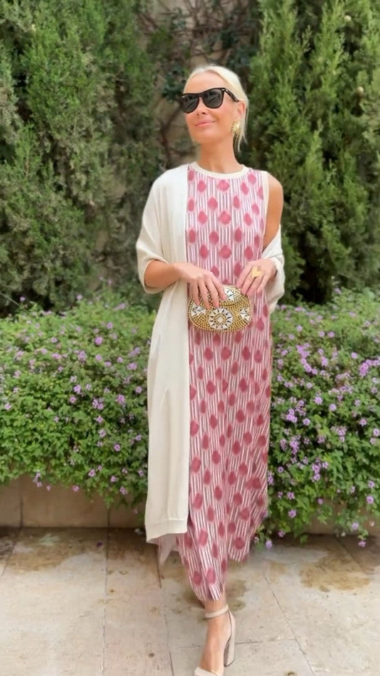 Narelle™ - Pink Flowy Dress with Cardigan