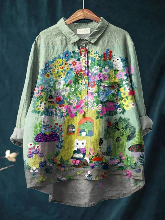 Yna™ Whimsical Forest Print Shirt