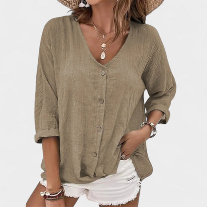 Ally™ Button-Up Linen Blouse