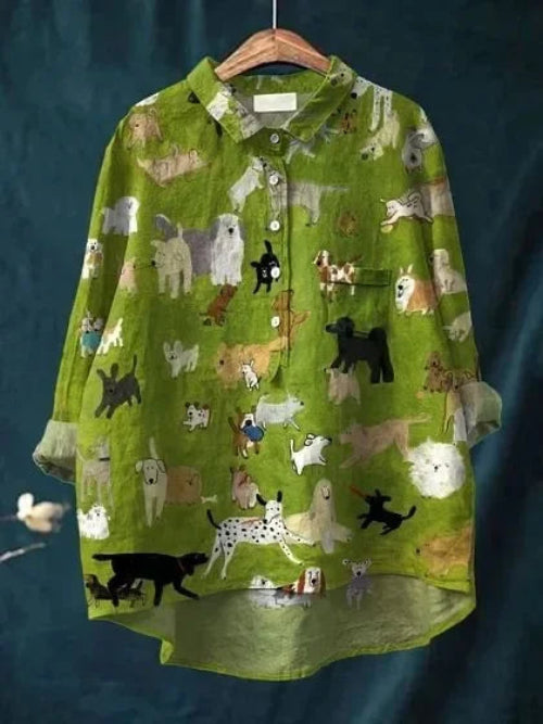 Kristina™ Vintage Dog Print Shirt