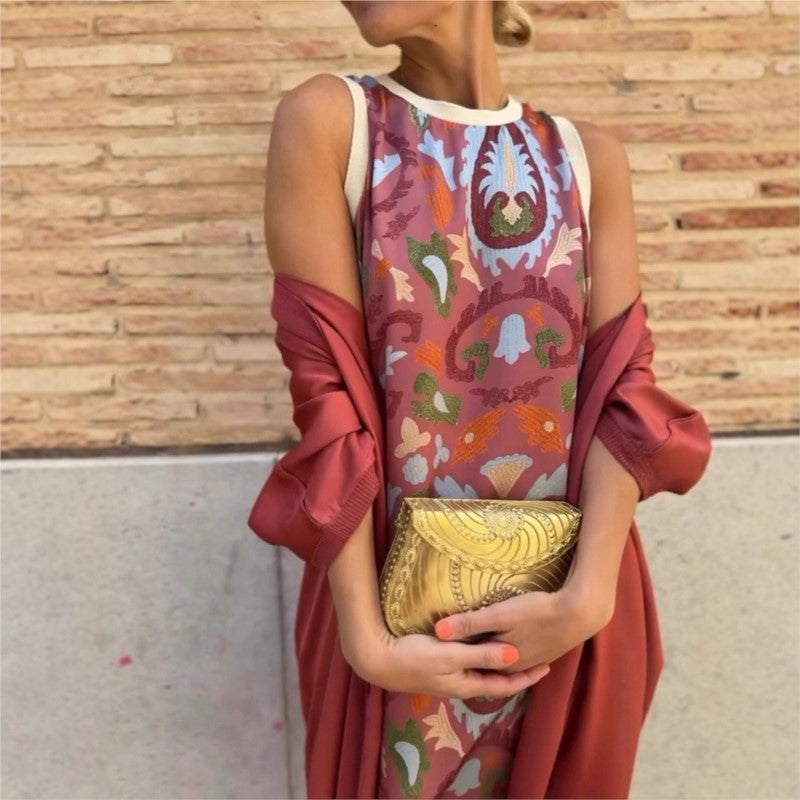 Girral™ - Boho Print Long Dress with Cardigan