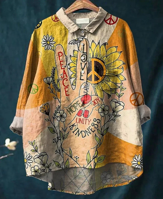 Gemma™ - Peace Love Vintage Print Shirt