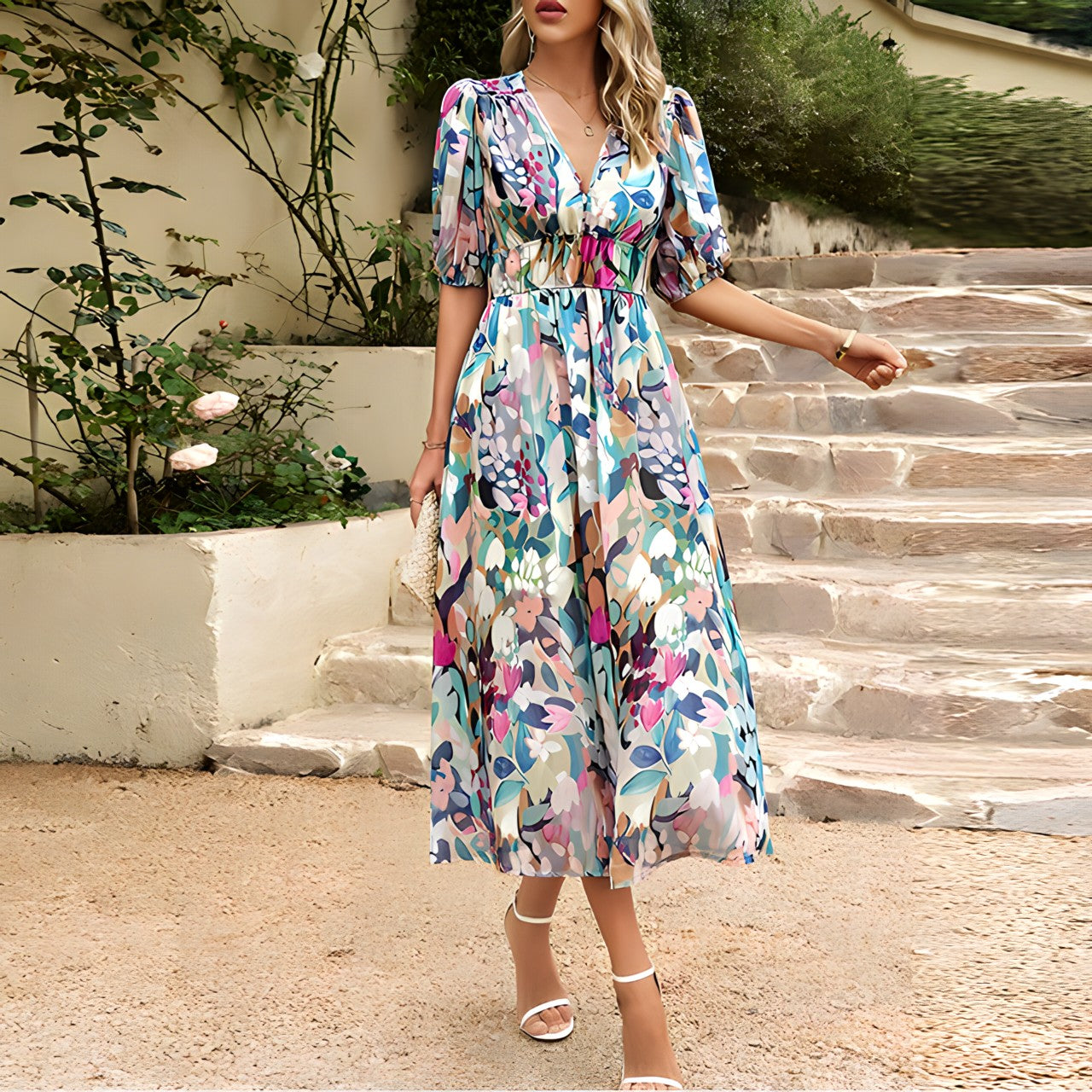 Alyhana™ Elegant Floral Midi Dress