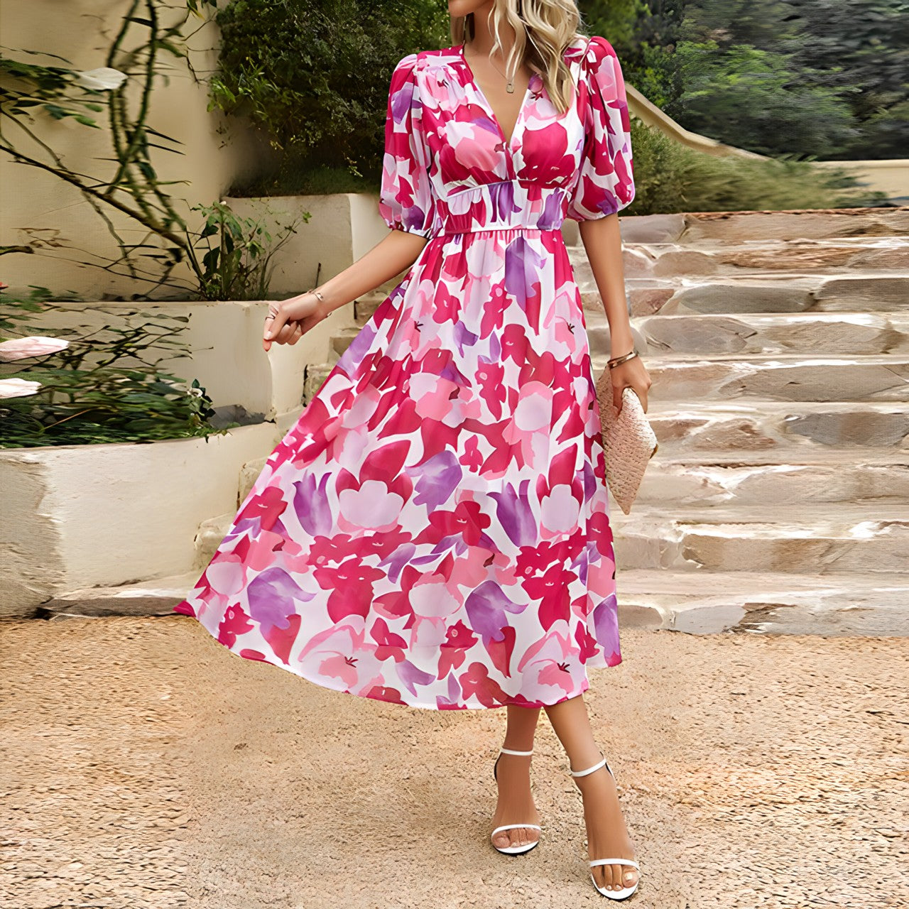 Alyhana™ Elegant Floral Midi Dress