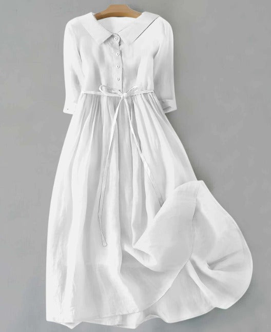 Lux™ - Classic Linen Midi Shirt Dress
