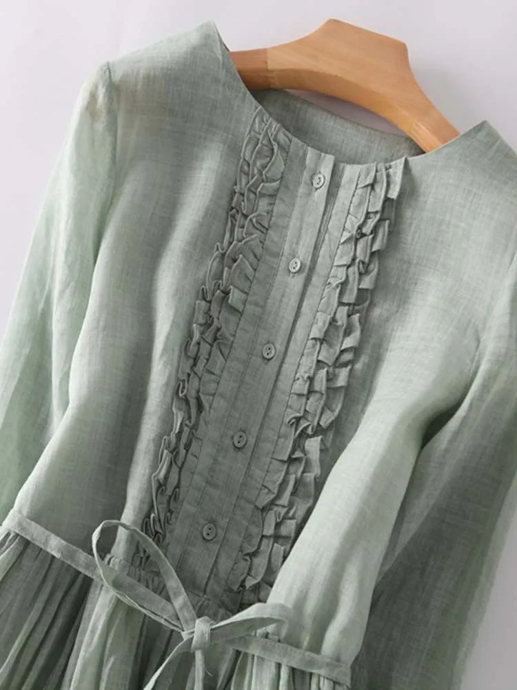 Arya™ - Vintage Linen Midi Dress