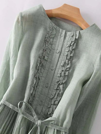 Arya™ - Vintage Linen Midi Dress