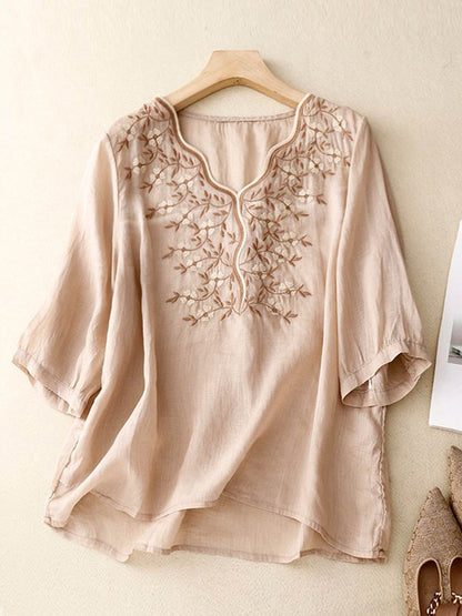 Maelle™ –Embroidered linen blouse