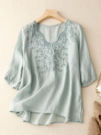 Maelle™ –Embroidered linen blouse
