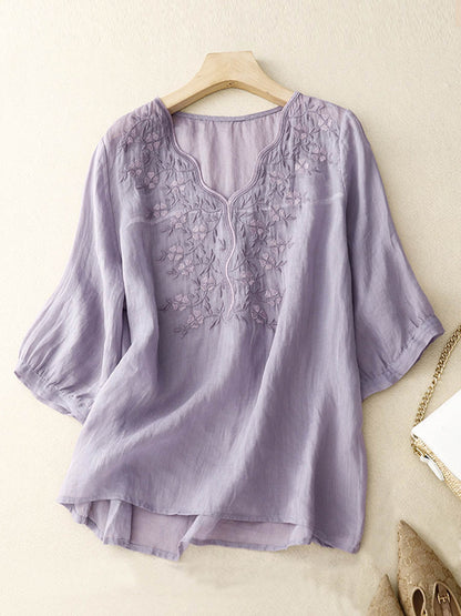 Maelle™ –Embroidered linen blouse