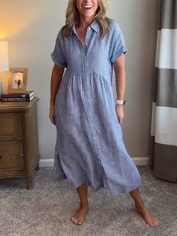 Reylin™ – Relaxed Striped Shirt Dress